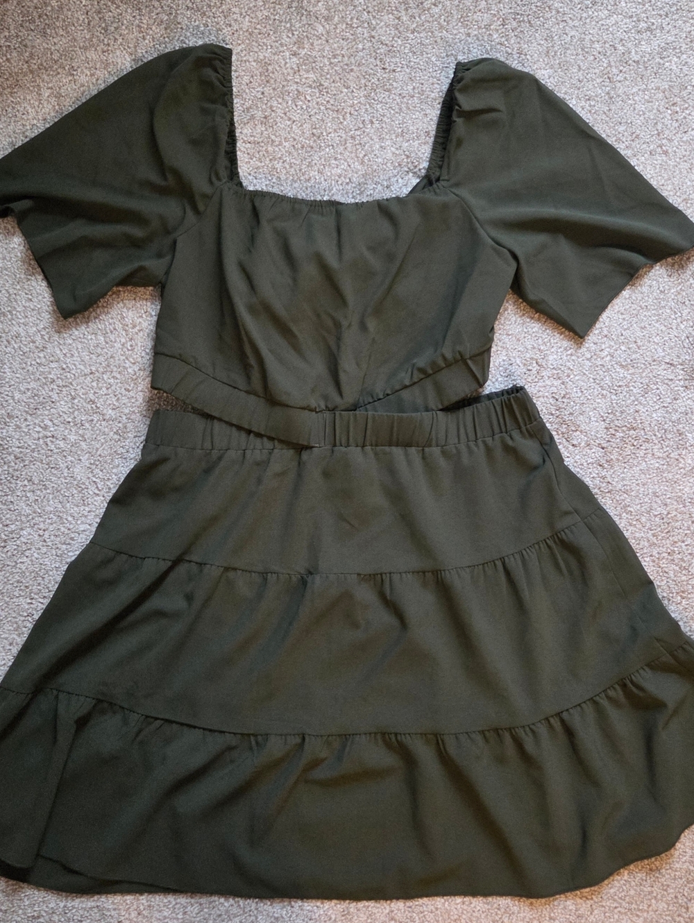 Olive Green Tiered Square-Neck Women's Dress